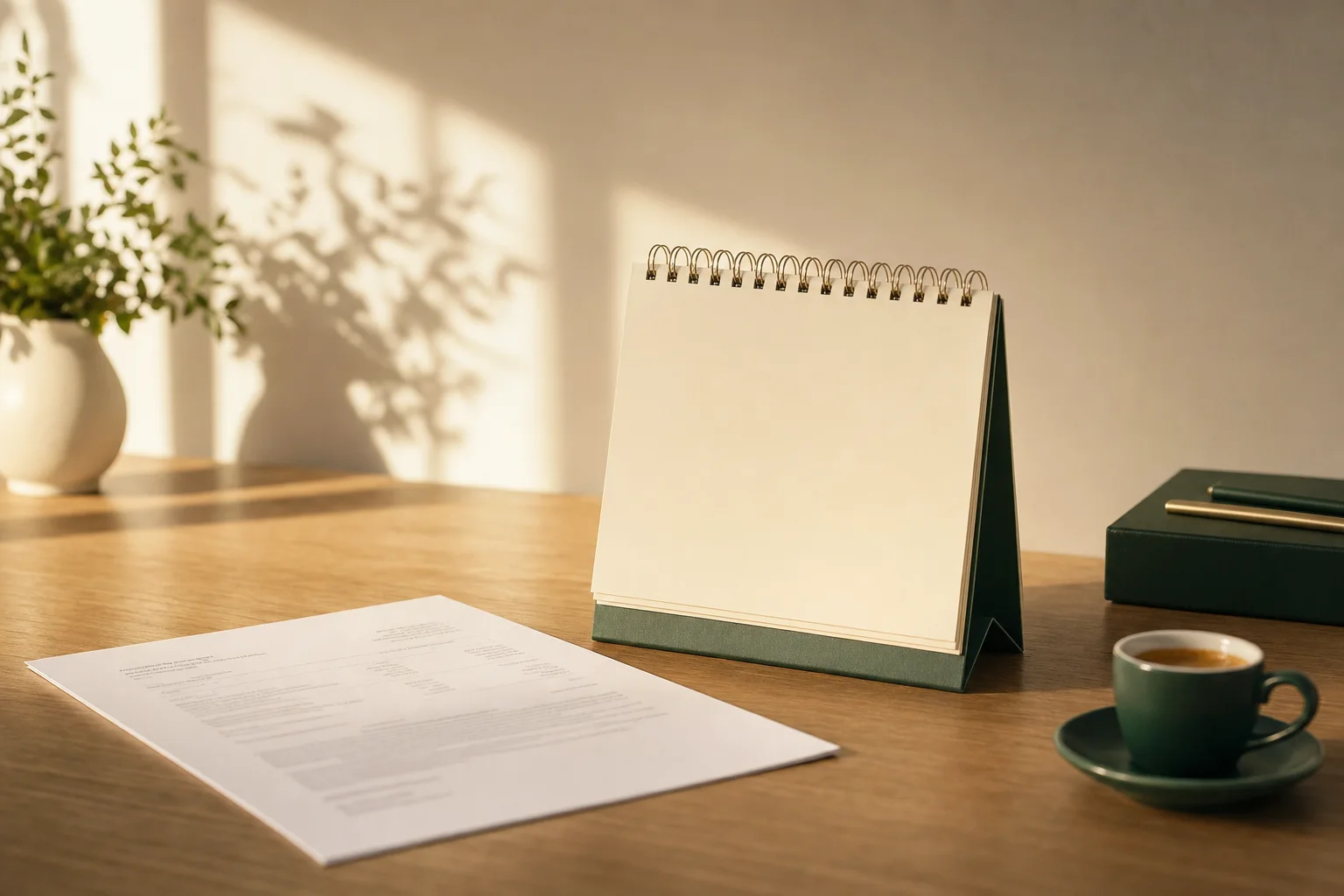 Paper invoice with net 30 payment terms beside a calendar on a desk